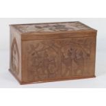 African carved hardwood chest, in the manner of Asiru Olatunde, the top carved with elephants,