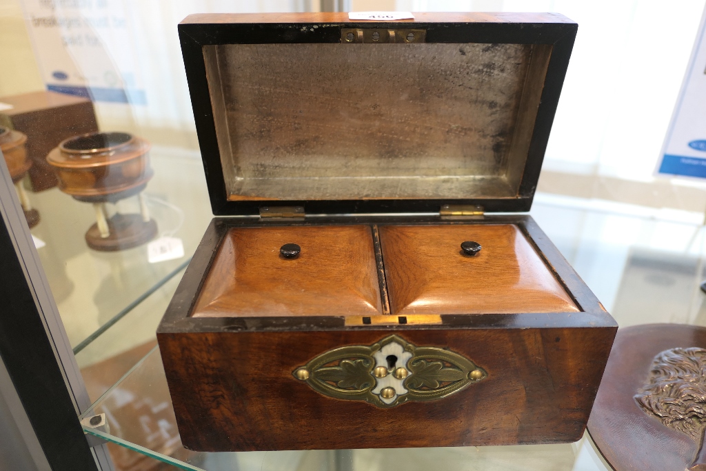 Victorian burr walnut and brass mounted tea caddy, in the Gothic Revival style, circa 1860, the - Image 8 of 10