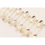 Composite set of twelve Victorian silver Kings pattern dessert spoons, comprising eight by Elizabeth