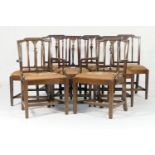 Set of eight mahogany dining chairs, in the Adam style, 19th Century, having carved feather plume