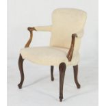 Hepplewhite period mahogany and upholstered armchair, circa 1780, the back, seat and pad arms