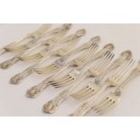 Composite set of twelve Victorian silver Kings pattern dinner forks, being six by George Adams,