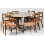 Good Regency mahogany twin pedestal dining table and a set of eight Regency mahogany dining