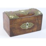 Victorian burr walnut and brass mounted tea caddy, in the Gothic Revival style, circa 1860, the