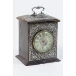 Late Victorian silver mounted tortoiseshell cased clock, the case of bracket form with acanthus