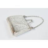 Sterling silver miniature box formed as a purse, with engraved decoration, marked '925', 2cm