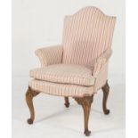 George III walnut and upholstered armchair, circa 1770, upholstered throughout in cream, pink and