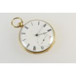 Early Victorian 18ct gold open faced pocket watch, London 1842, white dial with Roman numerals,