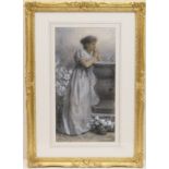 Helen Jackson (active late 19th Century), Marking time until the return, watercolour, signed, 44cm x