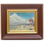 French School (early 20th Century), Summer beach scene, oil on canvas laid on board, 13cm x 17cm