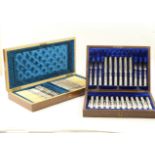 Late Victorian canteen of mother of pearl handled dessert knives and forks, 18 place settings,