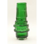 Geoffrey Baxter for Whitefriars hooped vase, pattern no. 9680, finished in green, height 30cm
