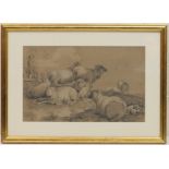 Attributed to Thomas Sidney Cooper (1803-1902), Resting sheep, pencil drawing, 25cm x 41cm