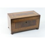 Late Georgian mahogany and birds eye maple tea caddy, circa 1830, with a broad band of maple