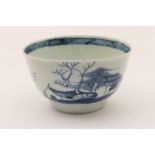 Richard Chaffers, Liverpool, blue and white tea bowl, circa 1760, decorated with a winter house