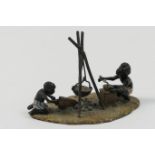 Austrian cold painted bronze, circa 1900, depicting boys at a camp fire, 8cm