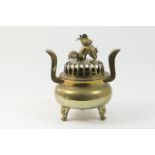 Japanese polished brass censer for the Chinese market, late Meiji (1868-1912), surmounted with a