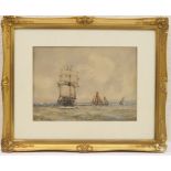 English School (late 19th Century), Clipper heading out to sea, watercolour, indistinctly signed,