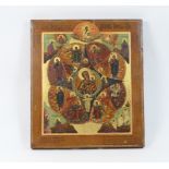 Russian Orthodox Christian icon, 19th Century, painted on wood, the image centred with Christ in the