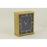 Jaeger Le Coultre brass eight day mantel clock, circa 1972, having a lapis lazuli backed dial with