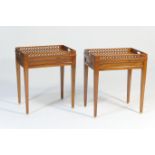 Pair of modern yewood galleried occasional tables, en suite to the previous lot, 56cm x 39cm, height