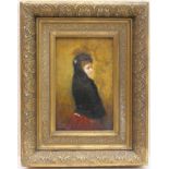 Grazioli (Italian, late 19th Century), Woman in a black shawl, signed oil on panel, 26cm x 16cm