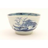 Richard Chaffers, Liverpool, blue and white tea bowl, decorated with a winter tree and boulder