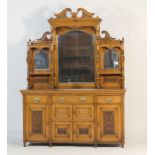 Victorian oak mirror back sideboard, circa 1880, the high back with carved swan neck pediment,