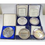 Five royal commemorative limited edition silver plates, designed by Pietro Annigoni, circa 1972-