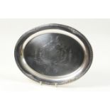 George V silver oval tray, Chester 1910, engraved to the centre with cornucopia and foliage around a