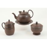 Staffordshire brown stoneware tea service, possibly Neale & Co., circa 1810, with turned details and