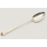 George III silver stuffing or basting spoon, marks rubbed, circa 1800, bright cut decoration, 31.