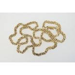 9ct gold byzantine necklace, fancy square links with square barrel form clasp, length 51cm, weight