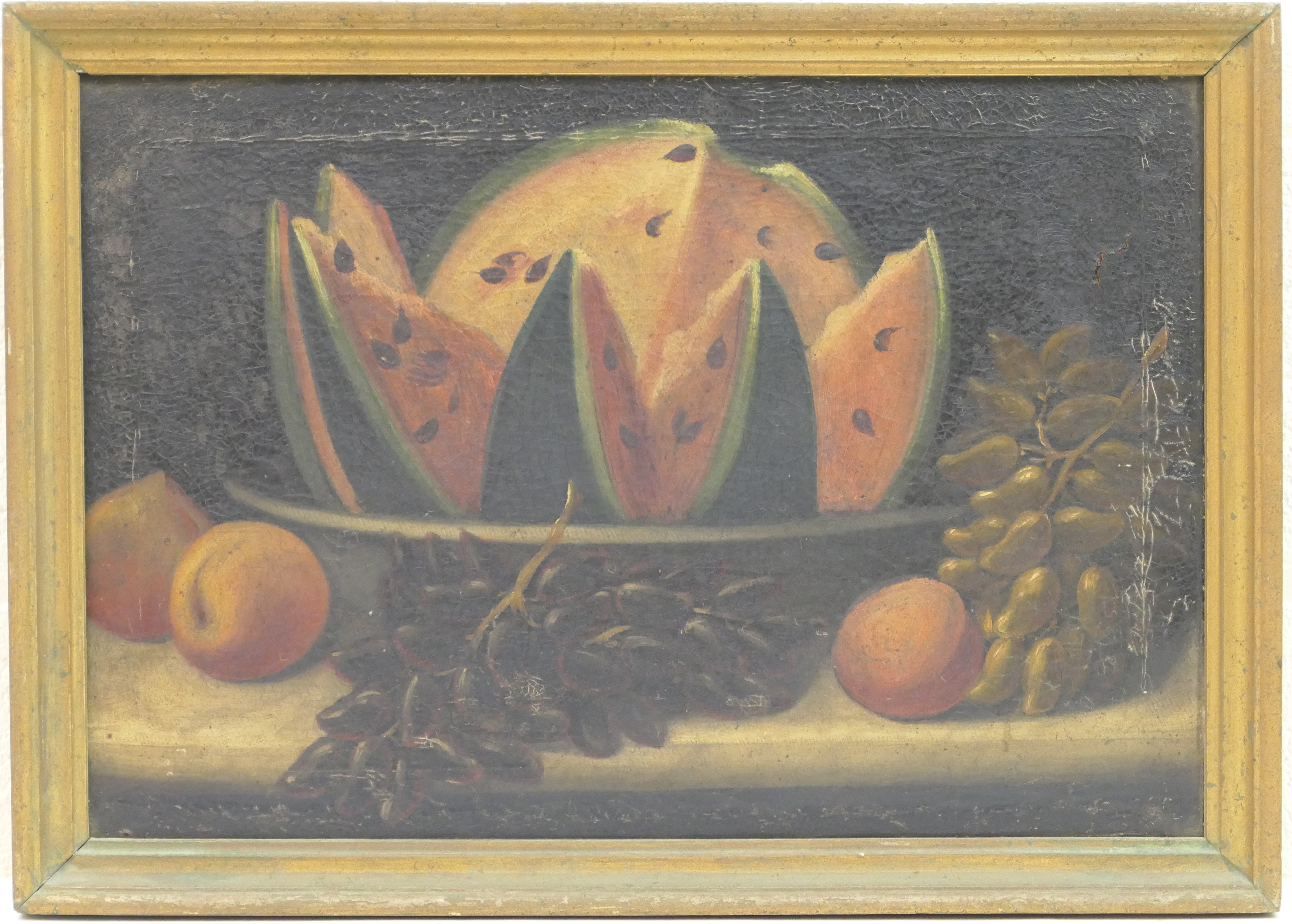 Maltese School (19th Century), Set of four still life studies, fruits on a ledge, oils on canvas, - Image 4 of 6