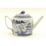 Chinese blue and white export teapot, late 18th/early 19th Century, decorated with a pagoda