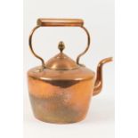 Large Victorian copper kettle, having an acorn finial to the domed cover, 26cm diameter