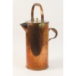 Victorian copper cylinder lidded water jug, with swing handle and side handle, height 34cm