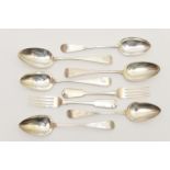 Mixed silver flatware, including a pair of George III silver bright cut Old English pattern table