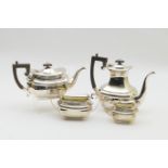 George V silver four piece tea and coffee service, maker CB & S, Sheffield 1913, each of hexagonal