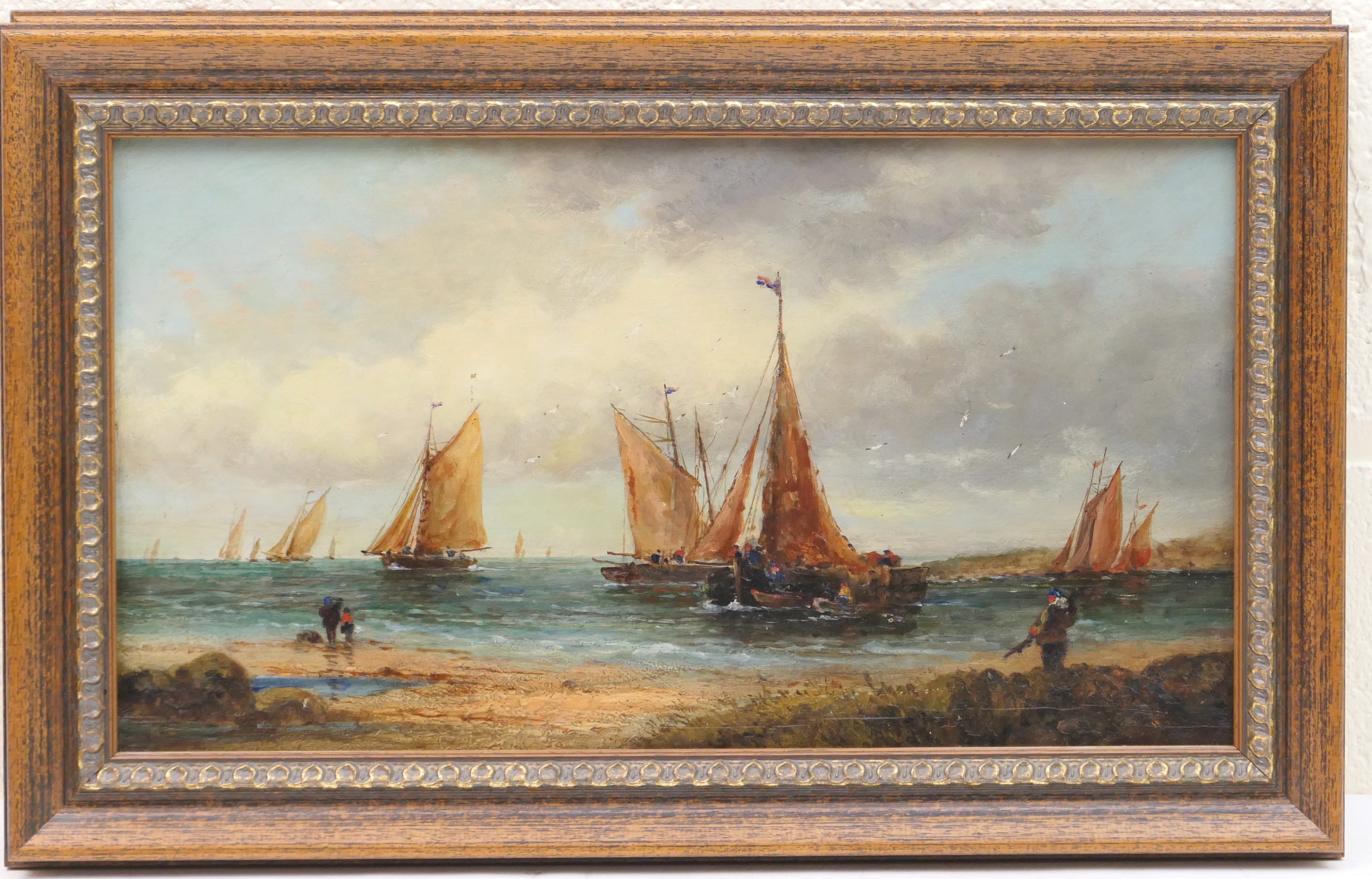 English School (late 19th Century), Pair, fishing smacks approaching shore on high and low tides, - Image 2 of 2