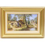 Gordon Lees (Contemporary), Church Farm, oil on canvas, signed, 20cm x 34cm