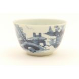 William Reid, Liverpool, blue and white tea bowl, circa 1760, decorated with a Chinese landscape