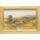 English School (late 19th Century), Herding sheep along a country path, watercolour, 45cm x 73cm