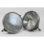 Pair of vintage Lucas P100L motor car lamps, chrome casings, original matted and clear lenses,
