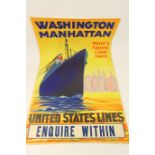 United States Lines, Washington Manhattan poster, designed by R Devignes, printed in colours by