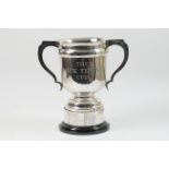 The 'Jack Temple' silver cup, marks rubbed, early 20th Century, U-shaped bowl with twin handles,