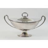 Mappin Bros. silver plated covered tureen, circa 1870, boat shape with reeded handles, raised on a