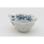 Worcester formal rose pattern blue and white moulded butter boat, circa 1760-70, relief moulded
