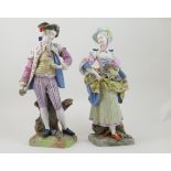 Pair of Dresden porcelain figures of gardeners, after Meissen, circa 1870, each modelled in 18th