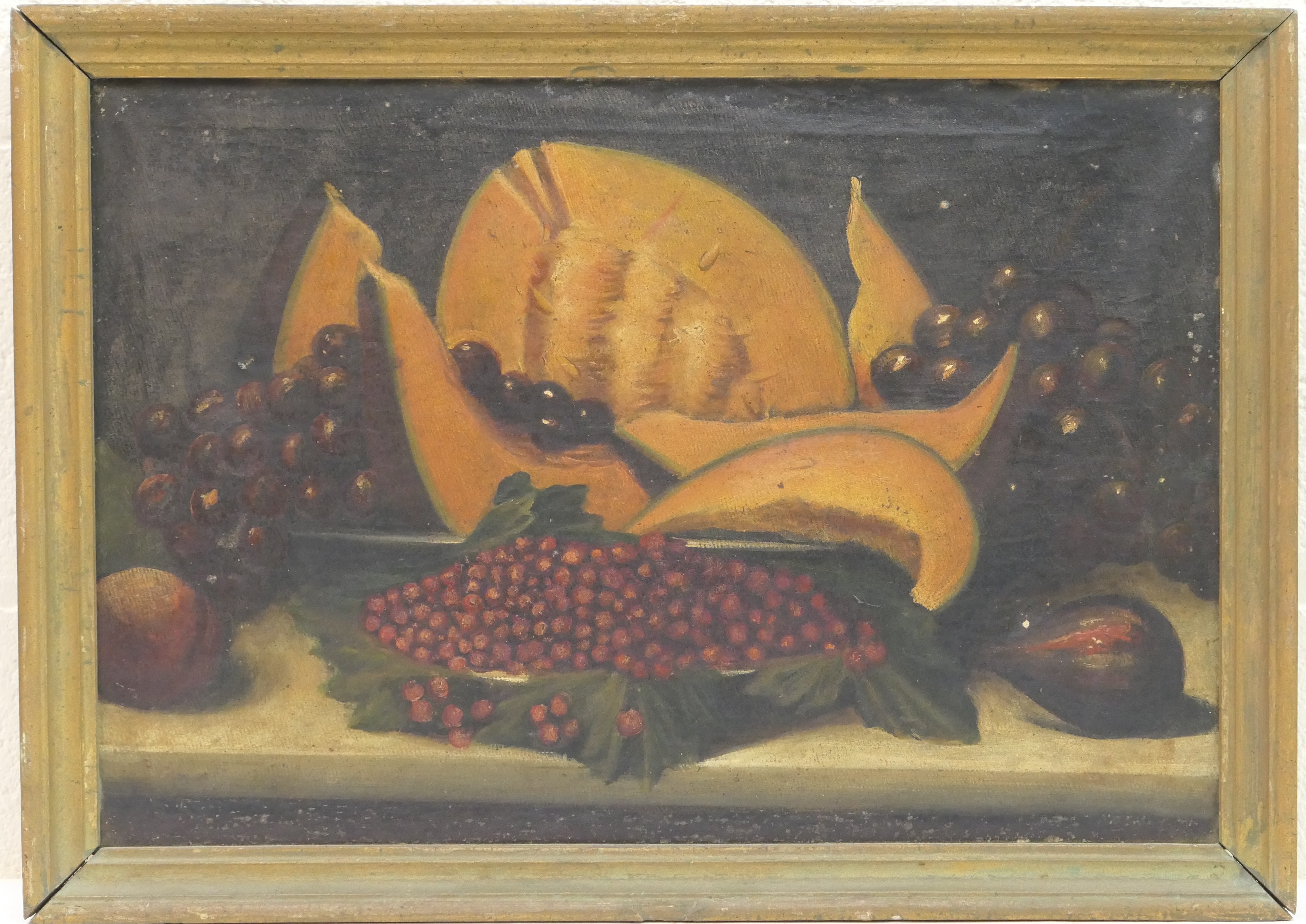 Maltese School (19th Century), Set of four still life studies, fruits on a ledge, oils on canvas,